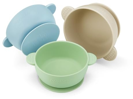 Panda Ear 3-pack silikonskålar med sug – matmatskålar för spädbarn och småbarn – mjukt, säkert, BPA-fri (blågröna linne)