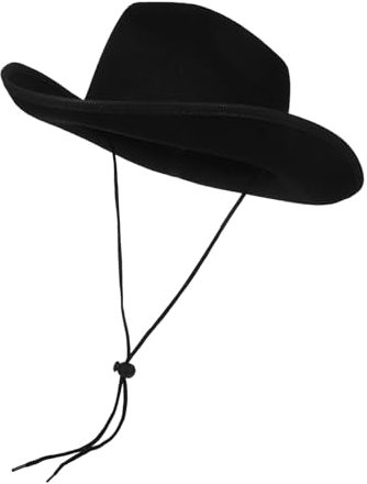Vaguelly Schwarzer Cowboyhut aus Filz für Damen und Herren, Verstellbar