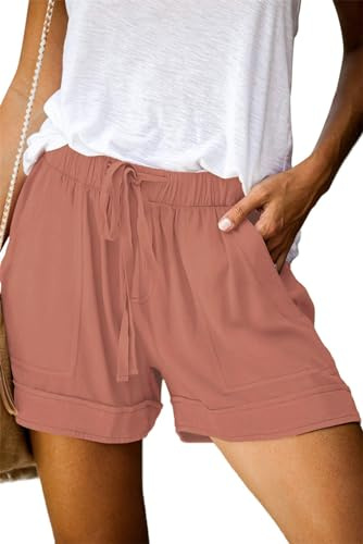 Daspkuwy Women's Shorts Casual Soft Sleepwear Lightweight Hot Pants Comfy Drawstring Mid Rise Slimming Cute Knitted Pink Shorts Women Pink S
