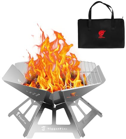 Faltbares Feuerstelle, tragbare Edelstahl-Feuerstelle mit Grillgitter und Aufbewahrungstasche – Campingfeuer für Terrasse, Outdoor-BBQ und Lagerfeuer