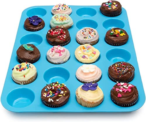 JUNEYE Mini Muffin Pan 24 Cups, Cup Muffin Tray,Silicone Cookies Cupcake Bakeware Tin Soap Tray Mould Non Stick, Dishwasher Safe,Length 33cm x Width 23cm