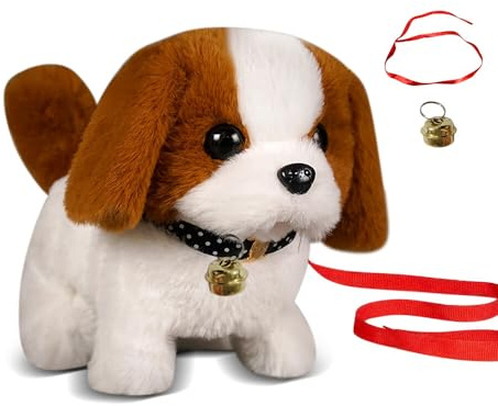 Chien Interactif, Chien Jouet Enfant avec Laisse et Cloches,Chien qui marche et aboie,Peluche jouet interactif chien,Jouet chien qui marche pour 2 3 4 5 6 7 8 Ans Filles Garçons Cadeau (Saint Bernard)
