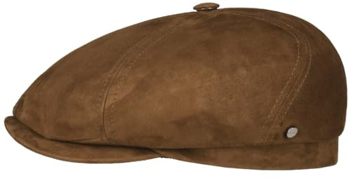 Stetson Brooklin Flat Cap Unifarbene Mütze aus Ziegenleder Baumwollfutter Made in Germany Herren Ganzjährig Dunkelbraun 62 cm