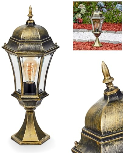HOFSTEIN Sockelleuchte Etoo, Außenwegeleuchte aus Metall/Glas in Braun/Goldfarben/Klar, Wegelampe im Antik/Landhaus/Vintage/Retro-Design für Garten, Außenbereich, Hof, Höhe 58 cm, E27, IP44