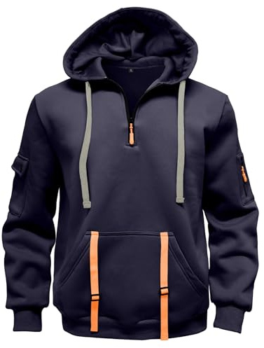 MakingDa Herr 1/4 dragkedja pullover huvtröja dragkedja ficka fleece dragsko långärmad träningsoverall toppar manschett skjortor huva lös passform vardaglig klassisk mode arbete huvtröja tröjor