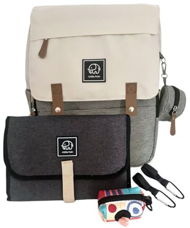 Mochila Pañalera Multifuncional, Bolsa para Pañales Maternidad, Mochila Carrito Bebé unisex, incluye Cambiador Portátil, Correas para cochecito, Dispensador Bolsas Desechables y Portachupete (Beige)