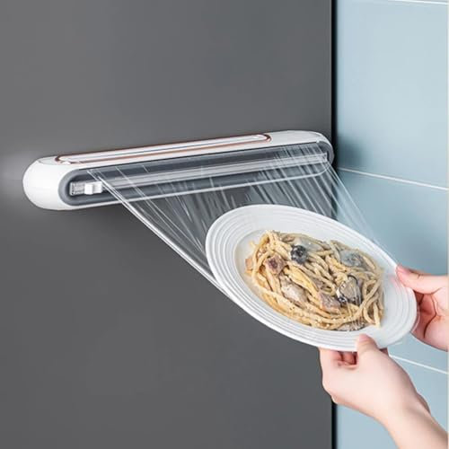 HEBEOT Distributeur de film étirable magnétique et coupe-film plastique pour film étirable, papier de cuisson, feuille d'étain (blanc)