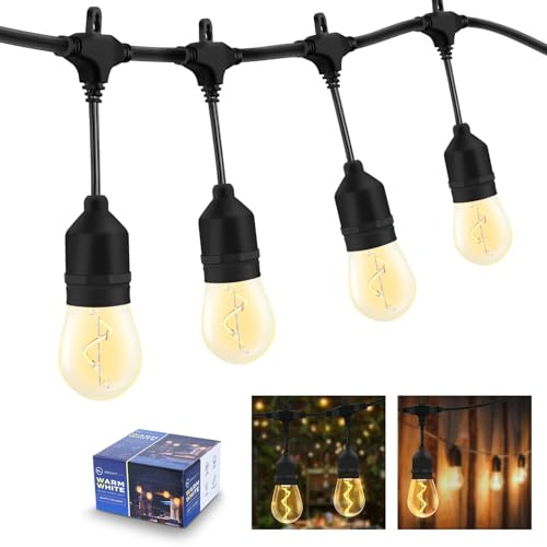Outdoor String Lights 24FT, S14 String Lights Outside with 12pcs Shatterproof Edison Bulbs IP65 Waterproof 2200K Warm Light Linkable for Patio, Backyard, Garden, Bistro