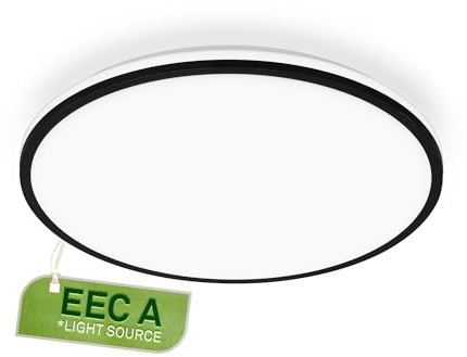 BRILONER - Plafonnier LED, CEE A source lumineuse, 8,5W 1800 lm, lumière indirecte, panneau lumineux extra plat, éclairage salon, cuisine, chambre, couloir, 33x6 cm, noir