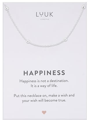 LUUK LIFESTYLE Edelstahl Halskette mit Anhänger in Silber, 50cm verstellbar, wasserfest, filigranes Schmuckgeschenk für verlobte, Freundin, Mutter, mit HAPPINESS Spruchkarte, Weihnachten, Valentinstag