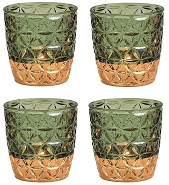 Windlicht 4X Teelichthalter Deko Grün Gold Glas 9x9 cm (Grün Gold) | Schmucks HOME decona