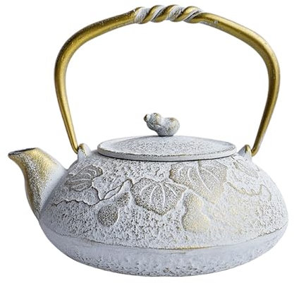 IUokLU Japanisches Teeservice Goldener Eisentopf Plastetty-Topf 06 kleines Eisentopf-Set Retro schwere Teekanne aus Gusseisen einfacher Alter Eisentopf weißer,