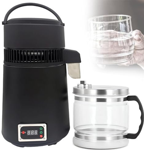 Water Distiller Machine 750W, 304 Stainless Steel Glass Container with Digital Display Button, Therm Lock, 4L Distilling Pure Water Maker for Home Use - Black