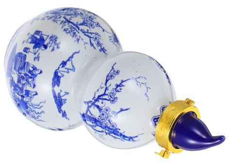 Gatuida Wine Jug Traditional Chinese Blue and White Wine Gourd Secure Lock for Home Restaurant and Outdoor Decor Antique Sake Bottle
