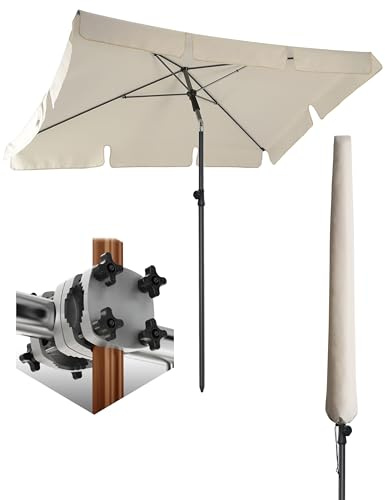 4smile Sonnenschirm Balkon SunnyShade - Sonnenschutz Balkon 3-in-1 SET, Beige - UPF 50+ Sonnenschirm rechteckig 200 x 125 cm + Sonnenschirmhalter Balkongeländer SunnyGuy + Sonnenschirmhülle