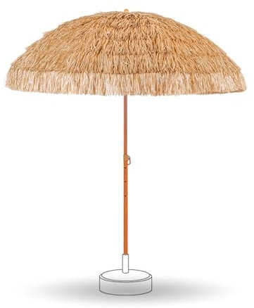 Parasol de Playa Estilo Hawaiano, 160/200/240cm Sombrilla de Paja con Botón de Inclinación y Altura Regulable para Exterior, Patio, Jardín, Tiki Bar(8ft/240cm)