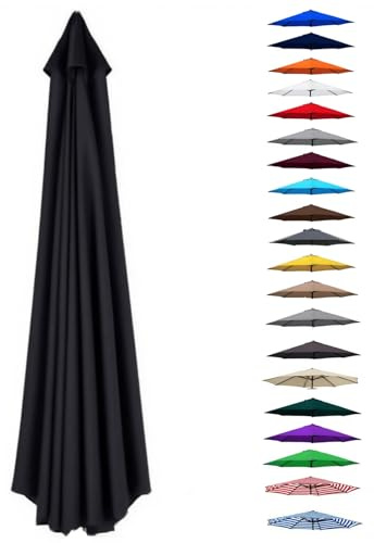 Generico 200-400 cm Copertura di Ricambio per Ombrellone Stecche 6/8, Telo di Ricambio Baldacchino, Rechange Parasole Tessuto per Spiaggia da esterno, Ombra, Nero(nero,6 Stecche 200cm)