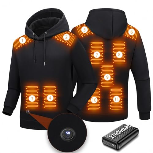 qoqidun Heated Hoodies for Women with Battery Pack 27000mAh,7.4V Fast Heating,3 Heat Settings,Winter Thermal Hooded Sweatshirt for Men & Women, Stay Warm Walking, Hiking, Pub or Football