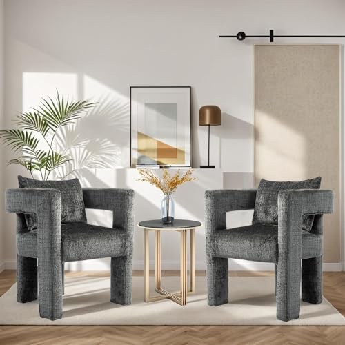 Mixtric Moderner Sessel, Chenille WohnzimmerstüHle mit Kissen, Hohlarmlehnen Design für Wohnzimmer, Esszimmer, Schlafzimmer Und BüRo, 2er Set
