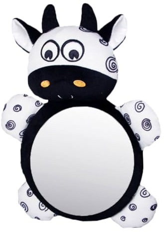 Parliky Espejo Retrovisor para Niña con Diseño de Vaca Ajustable con Doble Correa para Asiento de Coche Infantil Rotación Seguro para Recién Nacidos y Pequeños