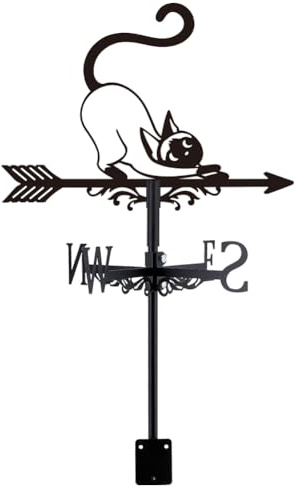SUPERDANT Siamesische Katze Wetterhahn Metall Windrichtungsanzeiger Messinstrument Dachmontage Wetterfahne Für Outdoor Garten Farm Hinterhof Pavillon Scheune Kunstdekor Schwarz Geschenke