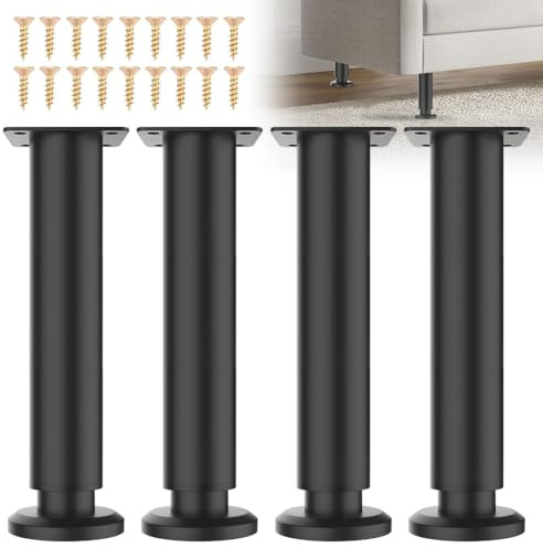 EUBSWA Möbelfüße Verstellbar 18-30 cm, 4 Stück Schwarz Tischbeine Höhenverstellbar,Metall Höhenverstellbare Füße für Möbelfüße,Schrank Füße,Tischbeine,Kommoden Füsse,Bettfüße