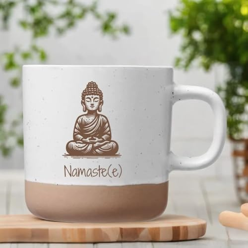 Yoga Tasse personalisiert mit Buddha Gravur für den Tee oder Kaffee - weiße Keramik Tasse mit 360ml - tolle Geschenkidee für YOGA Freunde
