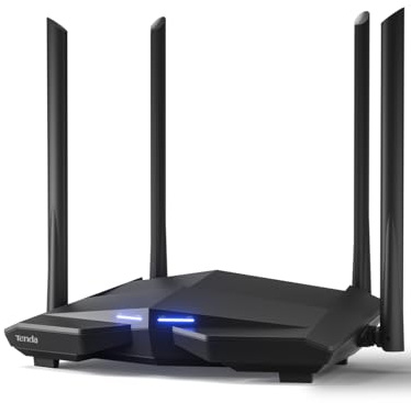 Tenda Router WiFi inalámbrico Gigabit AC1200 de doble banda, 4 puertos Gigabit completos, velocidad de hasta 1.2 Gpbs, fácil configuración con aplicación inteligente, modo de punto de acceso, WiFi de