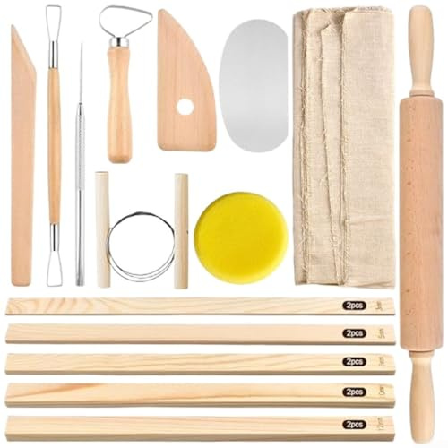 Set di 20 mattarelli in argilla per ceramica, guide per mattarello in legno, per artigianato, ceramica, argilla polimerica, strumento di spessore (5 misure)