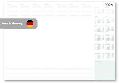 Sous-main semainier et calendrier annuel 2026 au format XXL DIN A2 pour le bureau | Papier durable, détachable en bas | Bloc-notes | Bureau à domicile | Fabriqué en Allemagne