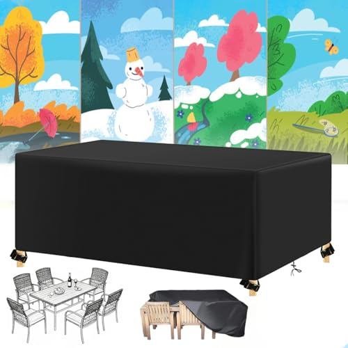 AJALGZ Copertura Protettiva Tavolo Esterno 140x120x75cm/LxlxH Impermeabile Copertura per Mobili da Giardino Telo per Tavolo Esterno Anti-UV Resistente allo Strappo, Antipioggia, Antivento