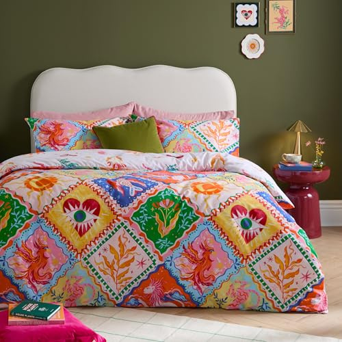 furn. Seraphine Duvet Cover Set – Reversible Geometric Mythical Celestial Easy Care Cotton Blend Bedding (Multicolour - Double)