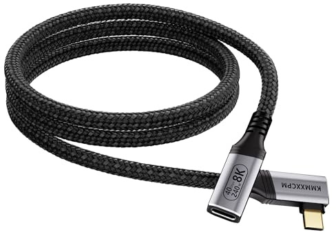 KMMXXCPM 1M Angulo 90 Alargador Cable USB C Compatible Con Thunderbolt 4/3,USB4 Alargador Datos 40Gbps,Cable Tipo C hembra y macho 240W Carga Rápida,8K@60Hz/4K@120Hz para Monitor,SSD,Docking,Hub,eGpu.