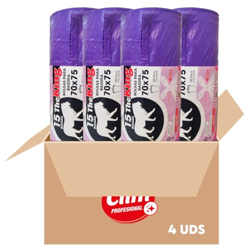 Clim Profesional 60 Bolsas Basura Morado 50L Reciclado Extra Resistentes | 4 Rollos de 15 Unidades, 70x75 cm, Galga 110, Cierre Fácil, 100% Reciclable, Uso Doméstico