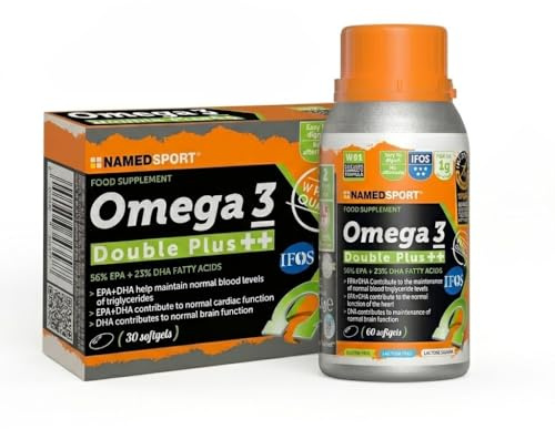 NAMEDSPORT Omega 3 Double Plus | Integratori Omega 3 Alta Concentrazione EPA + DHA da Olio di Pesce Purificato | Certificato | Supporto per Cuore, Cervello, Vista | 90 Softgel 2 Confezioni (30+60)
