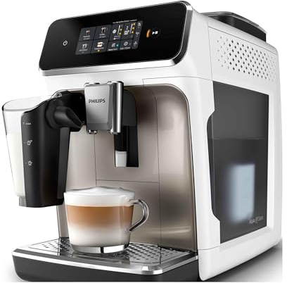 Philips LatteGo EP2333/40 Cafetera Automática, Blanco, 24,6 x 43,3 x 37,1 cm, SilentBrew, Plástico y Metal, Filtro AquaClean, para Café y Capuchino