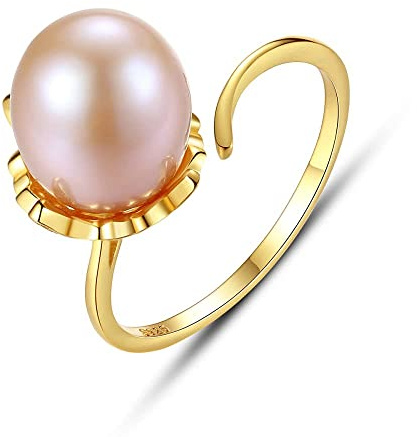 Ajustable pour les dames - Bague ouverte plaquée or S925, avec bague commune en perles d'eau douce de 10 à 11 mm, dames (violet taille)