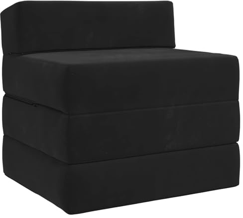 LoogCape Fällbar soffa säng svart 200 x 70 x 15 cm sammet med skumfyllning, vikbar bäddsoffa för vardagsrum och gästrum, platsbesparande soffa med praktisk sovfunktion