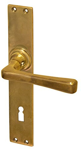 Türbeschläge antik, Drückergarnitur Modell 'Zeltweg P' aus patiniertem Messing mit Türgriffen für Zimmertüren, Jugendstil