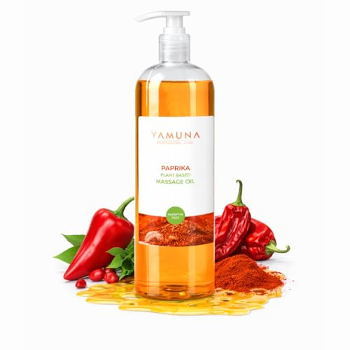 YAMUNA NATURAL BEAUTY Massageöl, 100% pflanzlich, Naturkosmetik aus Ungarn. Professionelles Öl – frei von Paraffin und Parabenen für eine erfrischende Massage. Gratis Spender!(1000 ml, Paprika)