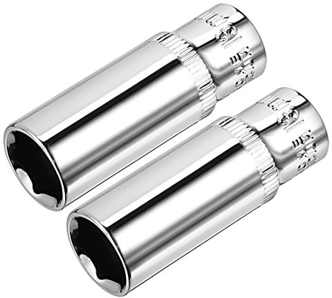 sourcing map 2 Pcs 1/4 Inch Drive 13mm 6-Point Deep Socket, Metric, Cr-V (Polishing)