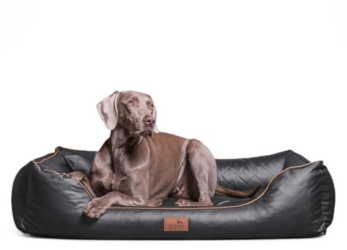 tierlando® Orthopädisches Hundebett Louis aus gestepptem Kunstleder mit Karo-Muster und Memory Foam Matratze Größe: 80x60cm | Farbe: 02 Graphit