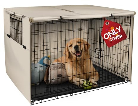 Explore Land 91 cm hundlåda skydd hållbar polyester husdjur kennel skydd universell passform för tråd hundlåda (ljusbrun)
