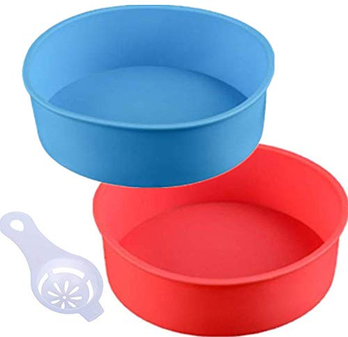 zswell Round Silicone Cake Pan Baking Mold 6 Inches - Set of 2 - BPA-Free - Kitchen Baking Tool Red and Blue with Egg White Separator