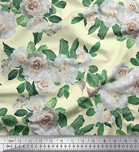 Soimoi Gelb Moos Georgette Stoff Blutter & Begonie Blume Stoff drucken Meter 42 Zoll breit