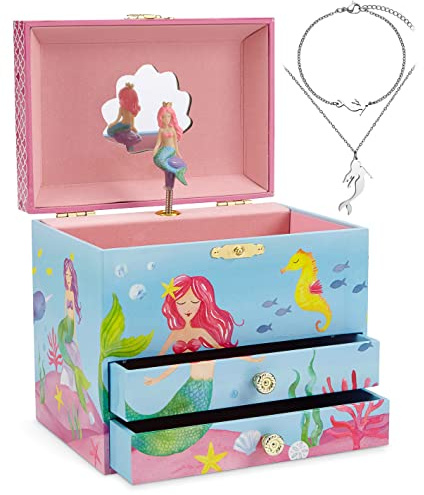 Jewelkeeper Mermaid Music Box & Little Girls Jewelry Set - 3 Mermaid Gifts for Girls - Musical Jewelry Box for Girls - Music Boxes for Girls
