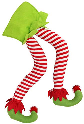 BELLE VOUS Weihnachtself Beine als Baumschmuck - 50 cm Elf Beine Ausgestopft Plüsch für Weihnachtsbaum - Christbaumschmuck Elfen Beine Figur Weihnachtsdeko für Kamin, Party – Elf-Beine mit Rumpfteil