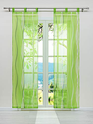 ESLIR 2er Set Flächenvorhänge Schiebegardinen Voile Gardinen mit Schlaufen Schiebevorhang Transparent Vorhang Wellen Muster Grün BxH 57x145cm 2 Stück