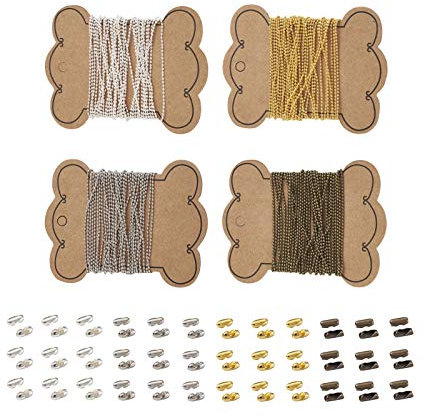 Craftdady Catene a sfere da 1,5 mm, in ottone, lunghezza 1,5 m, regolabile, con 80 connettori abbinati, per la realizzazione di targhette per cani, gioielli, portachiavi, 4 colori