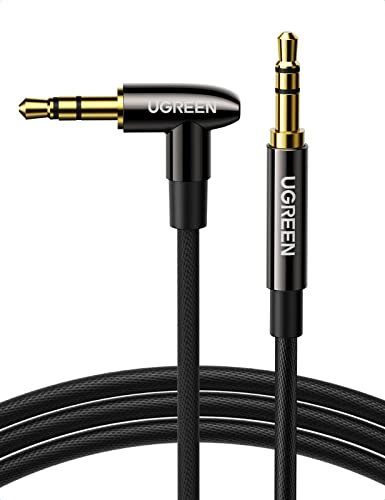 UGREEN Aux Kabel Auto 3,5mm Klinkenkabel 90 Grad Aux Kabel Winkelstecker kompatibel mit Auto Audiosystem, TV, Soundbar, Lautsprecher, Handy, Kopfhörer usw. (2m)